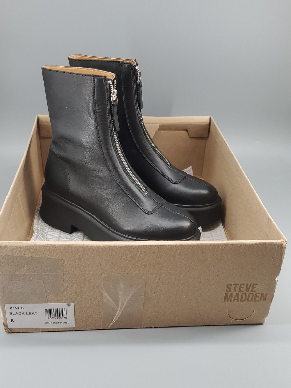 Steve Madden Black Leather Center-Zip Platform Ankle Boots